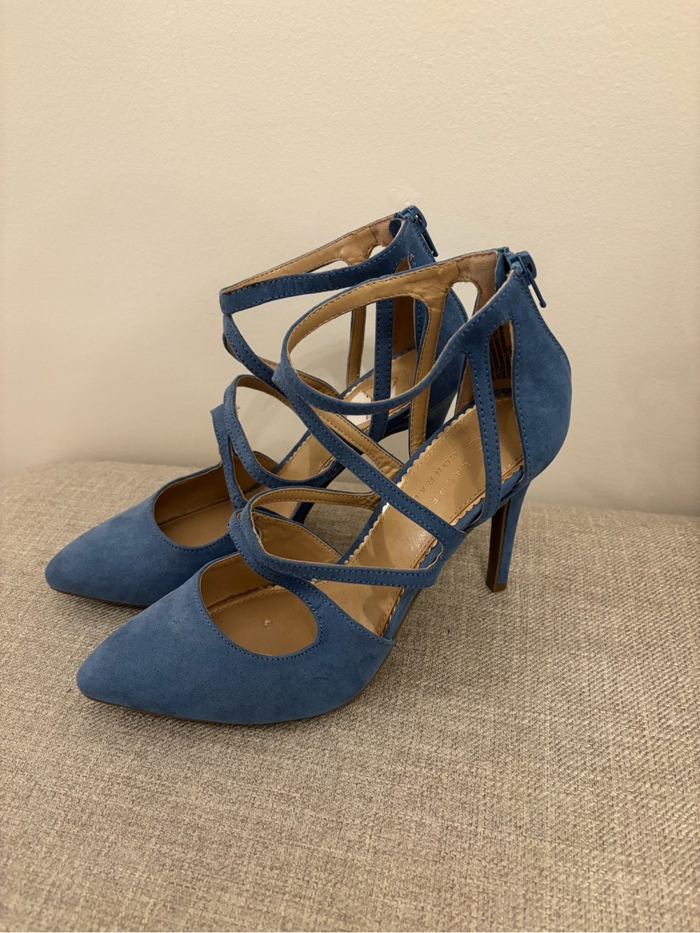 LC Lauren Conrad Faux Suede Strappy  Stiletto Heels Agate Blue Women’s 8.5M